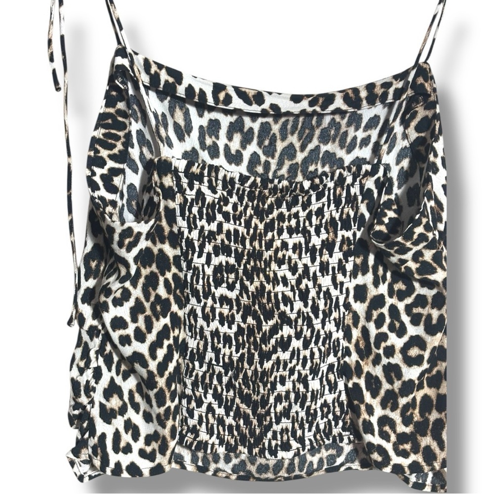 H&M NWT Tie Strap Rouched Back Light Beige/Leopard Print Draped Camisole Top - Picture 12 of 15